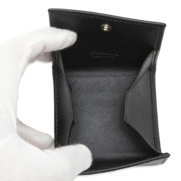 Prada Coin Case Triangle Logo Saffiano Leather Wallet Black - Picture 4 of 7